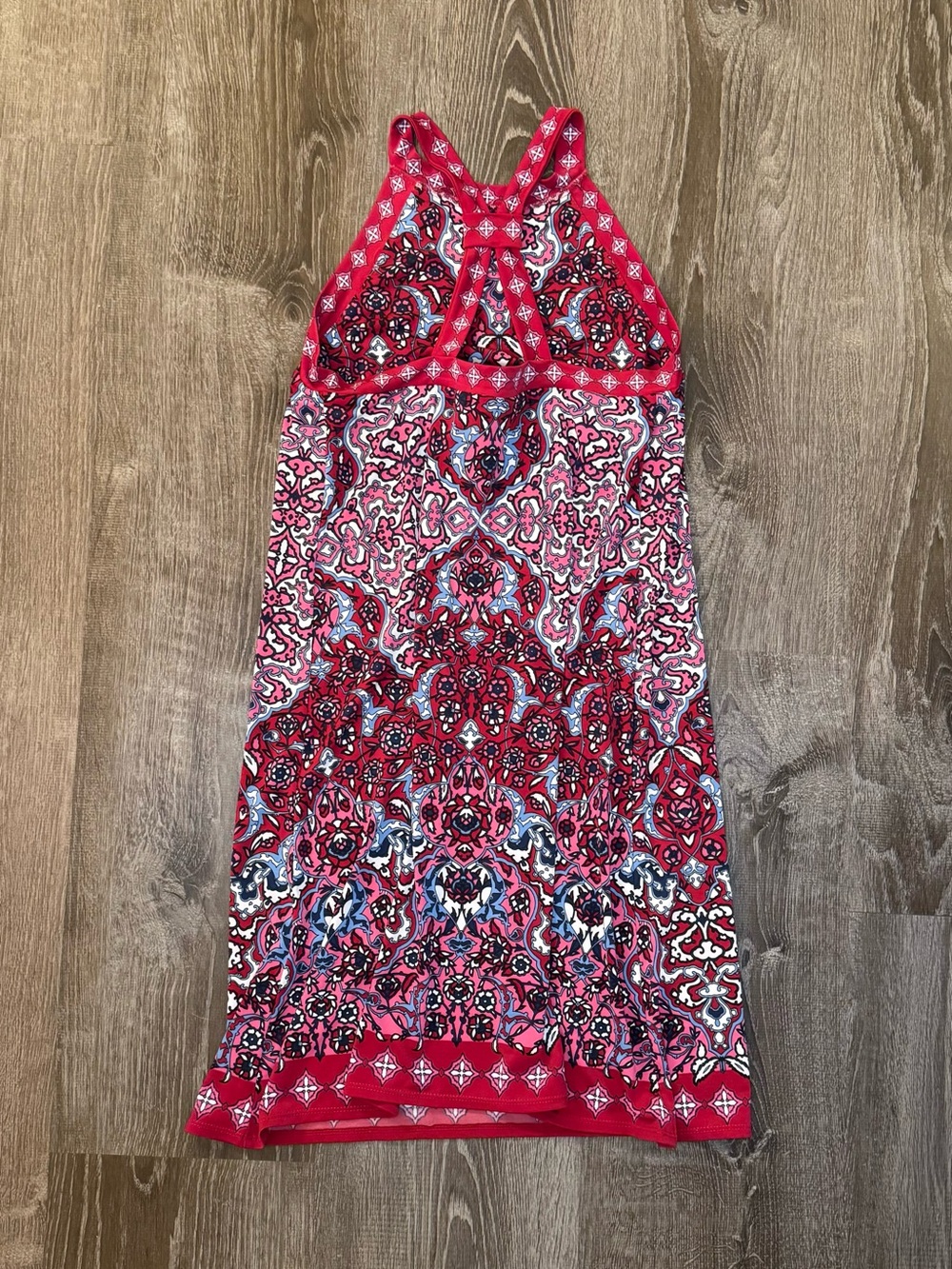 Max Studio Red and Pink Patterned Halter Mini Dress Small - Picture 2 of 4
